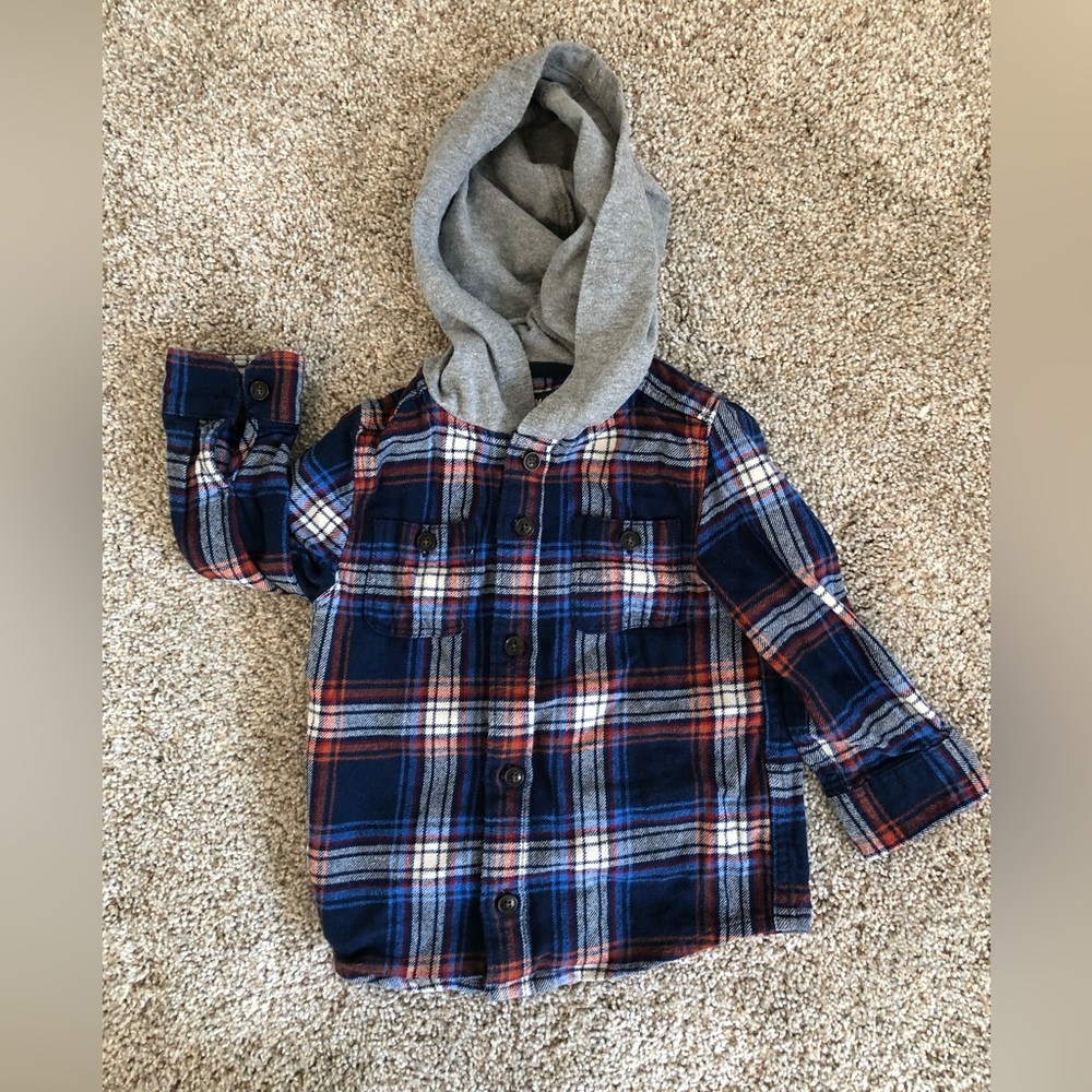 OshKosh Bgosh Hooded Flannel- sz 18 Months- EUC